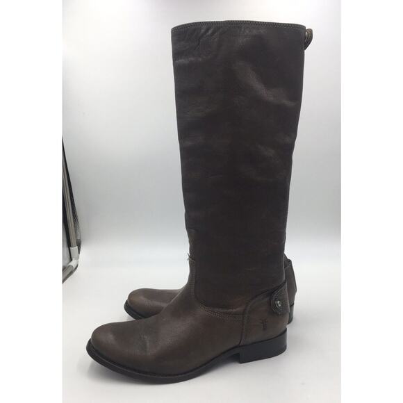 Frye 76430 Melissa 2 Button Zip Knee High Tall Brown Leather Riding Boots Sz 6.5 - Picture 3 of 7